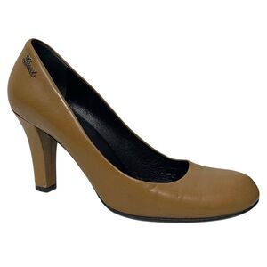 GUCCI Brown Leather Round Toe Classic Heels 37